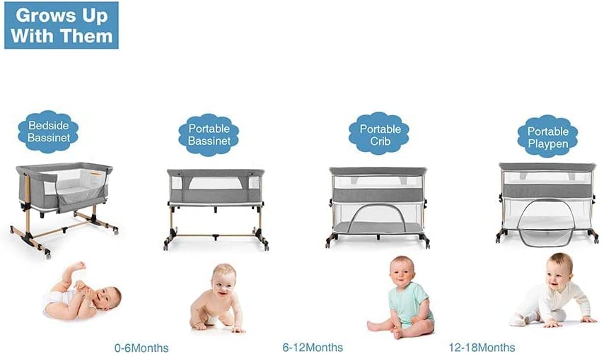 nordmiex 3 in 1 Baby Crib Bedside Crib,Baby Bassinet,Baby Bed Adjustable Portable Bed for Infant/Baby,Khaki - Image 7